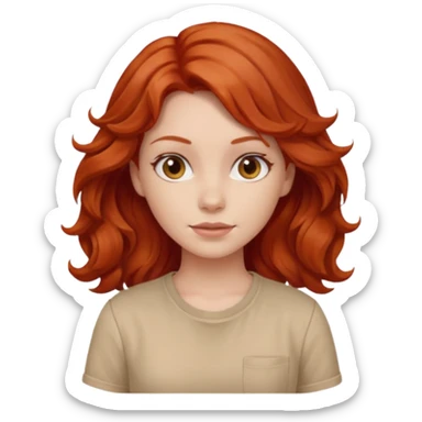 girl, wavy red hair, beige shirt sticker