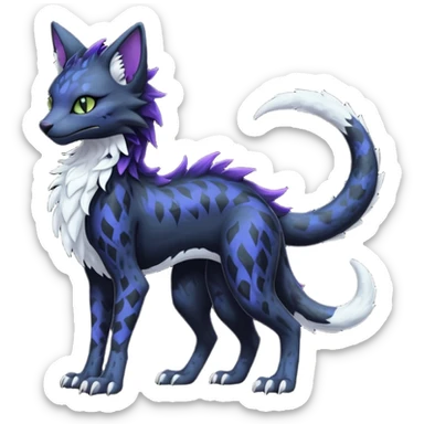 Kawaii dark black blackish edgy fantasy ethereal feline-vernid-sergal-monster-fursona animal creature full body with intricate markings  sticker