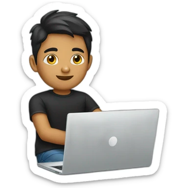 young indian cool designer working on laptop no glasses wearing black t shirt sticker