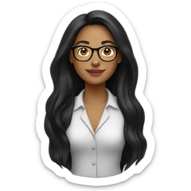 Woman teacher black long hair glasses book sticker