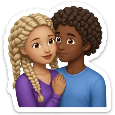 darkskin girl with braids kissing light skin boy with curly hair sticker