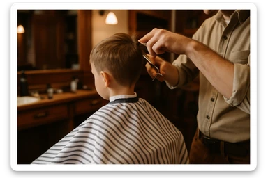 Sartaroshxonada soch olayotgan o'mirin yoshli bola yuzi ko'rinmasin sticker