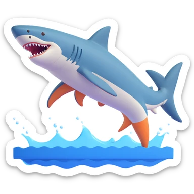 blue shark with blue Nike tennis shoes, jumping out of water sticker