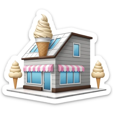 ice cream store at an angle, modern building wood, gray, white materials modern, at an angle sticker