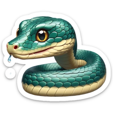 Cinematic Cute Chinese Water Snake Portrait Emoji, Head tilted playfully and inquisitively, with a compact, lithe form and a smooth, shimmering coat in subtle aquatic hues, round, sparkling eyes filled with curious fluidity, Simplified yet irresistibly adorable features, highly detailed, glowing with a warm, friendly glow, high shine, affectionate and agile, stylized with a touch of aquatic whimsy, soft glowing outline, capturing the essence of a mischievous yet loving water snake that feels like it could slither out of the screen into your arms! sticker