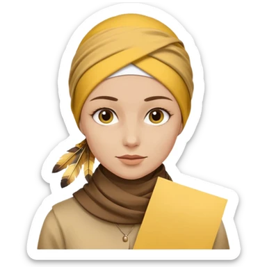 truthahnvogel with headscarf (no human) holding yellow paper sticker