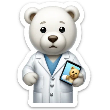 white Teddy bear in labcoat with miphone in hand sticker