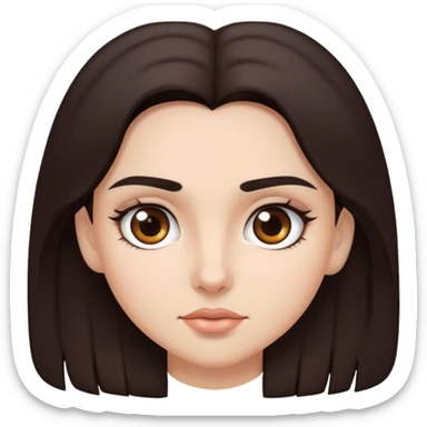 uma garota com cabelos lisos e morenos e uma sombrancelha grosa e marcada e com olhos castanhos e grande  sticker