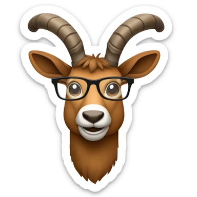 happy smart smiling brown chamois with horns with glasses right profile sticker