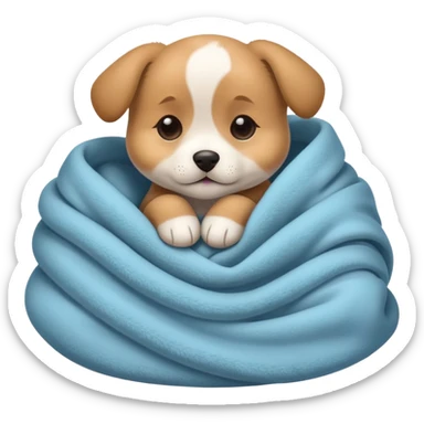 cute puppy curled up in a blanket, cozy and sleepy sticker