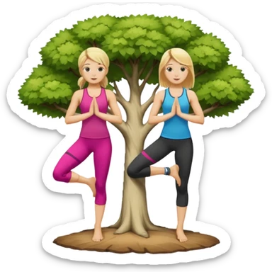 Two women doing yoga in tree pose  both blonde  sticker
