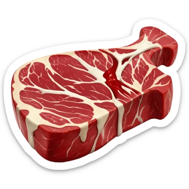 raw côte de bœuf steak, thick marbled beef with rib bone, richly red meat, visible marbling, smooth curved bone, fresh moist texture, natural grain, fatty edges, premium cut, clean 3D look, soft lighting, no grill or garnish, no faces, emoji scale sticker