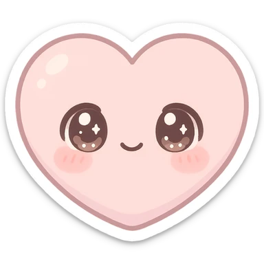 kawaii chibi pink heart character, big sparkling eyes, soft pastel palette, no limbs, full body, soft pastel kawaii style sticker