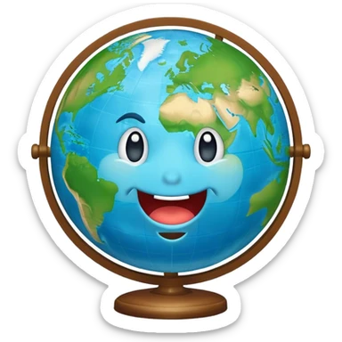 a globe, with a pleading face sticker