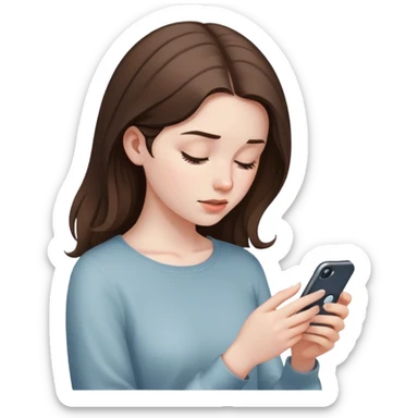 pale brunette girl looking down on her iphone sticker