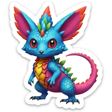 randomly colored colorful edgy anthropomorphic painted Fakémon-Pokémon-Trico-Vernid-creature sticker