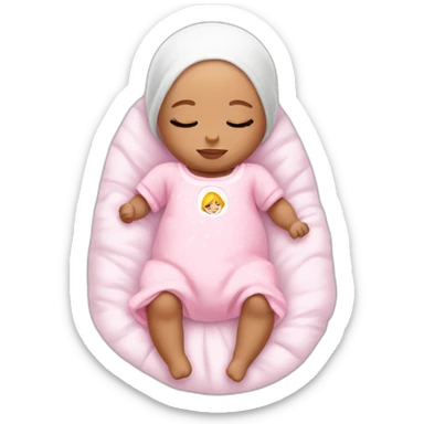 white sleeping newborn in a dress with a barbie logo sticker