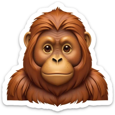 Cinematic Noble Orangutan Portrait Emoji, Poised and regal, with a robust, thoughtful build and deep, soulful eyes framed by rich, textured fur, Simplified yet sharp and sophisticated features, highly detailed, glowing with a soft, earthy glow, high shine, intelligent and contemplative, stylized with an air of ancient wisdom, focused and commanding, soft glowing outline, capturing the essence of a watchful and confident guardian that appears ready to step out of the screen with timeless authority! sticker