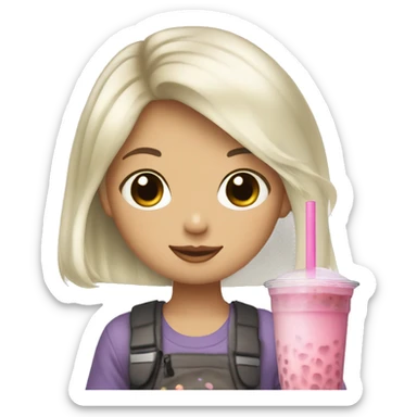 Silver blond hair skinny girl holding bubble tea sticker