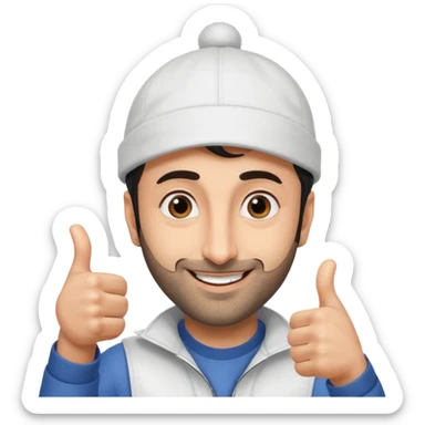 generate a pretty bratz emoji of ranbir kapoor wearing a white cap and doing a thumbs up sticker