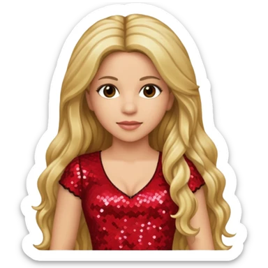 Shakira with long dark blonde hair, red sequin outfit sticker