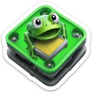 a processor hilhly futuristic in the hand of a frog sticker