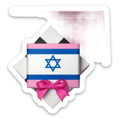 Israeli flag as a gift in a box with a pink bow on it sticker