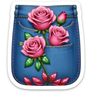 Denim pocket with glittery roses sticking out of the pocket  sticker
