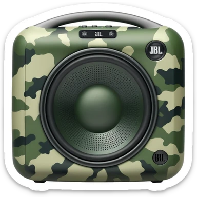 Minimalist JBL Clip 4 speaker with classic green army camouflage pattern, iOS emoji style sticker