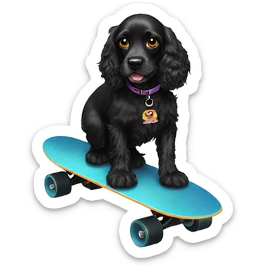 Black cocker spaniel on a skateboard sticker