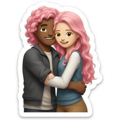 make a guy and a girl, they're hugging, the girl has pink long wavy hair. sticker