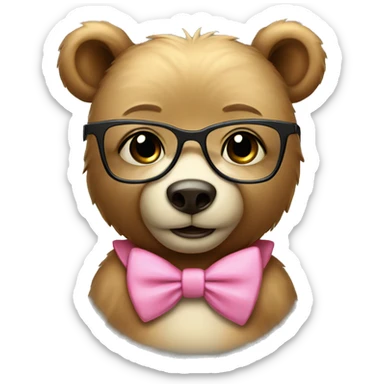 cute female bear with glasses and pink bow tie, studying sticker