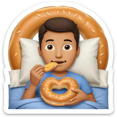 guy in bed eating a bagel sticker