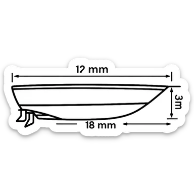 technical diagram of 8 meter boat hull with measurement marked sticker