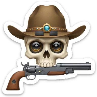 A skull with a vowboy hat and a gun whith a scope sighn on his eye and min holding the gun rember skull sticker