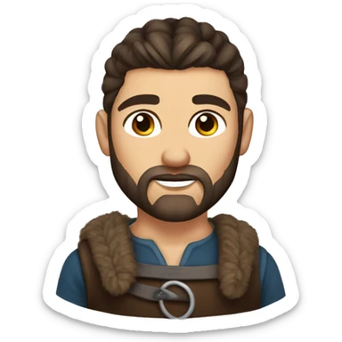 Attractive viking young man with bun dark brown hair brown eyes and stubble sticker