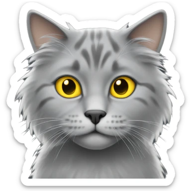 A grey fluffy cat with yellow eyes  sticker