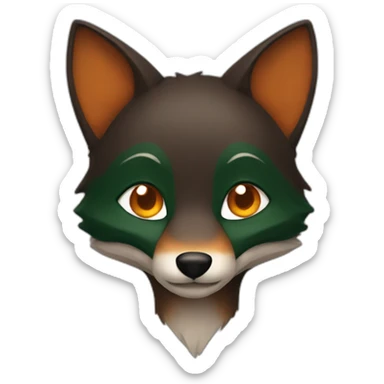 small dark brown fox with orange eyes and a dark green hood that smile sticker