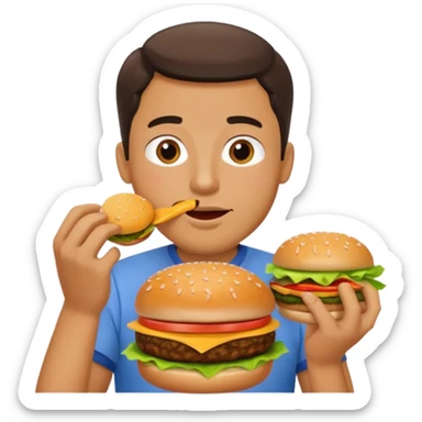 man eating a hamburger sticker