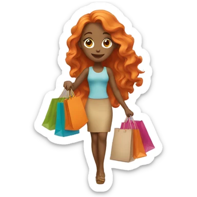 Tan girl with long wavy orange hair holding shopping bags sticker