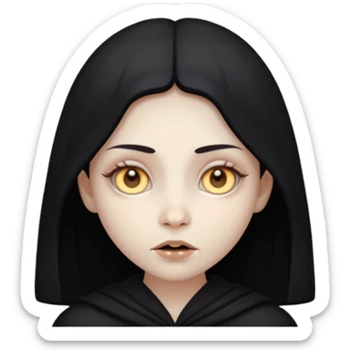 Stylized cult cartoon girl emoji, eerie-cute aesthetic, symmetrical design, subtle spooky vibe, glowing eyes, chanting “AMILK”, bold graphic icon sticker