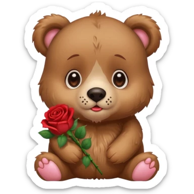 Cute bear with crying  puppy eyes holding roses with this  sticker