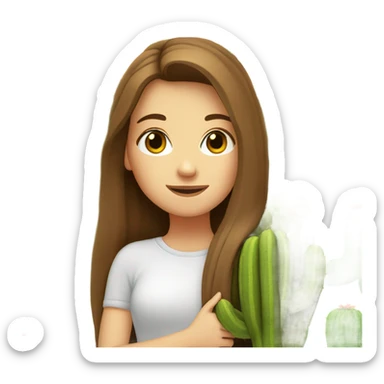 White Girl with long brown hair hugging a cactus sticker