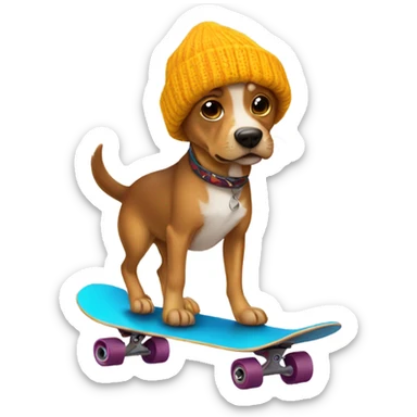 Dog wearing beanie while on a skateboard sticker