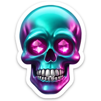 Realistic isolated shiny metallic dark turquoise skull with shiny sparkly magenta pink diamond for eyes. sticker