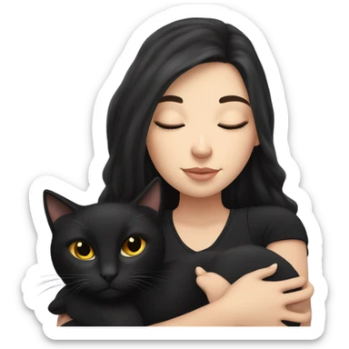White girl black hair sleeping with black cat sticker