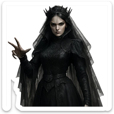 villainess, dark gothic style, threatening look, dark clothes sticker