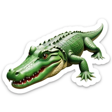 cinematic-crocodile-realistic-full-body-on all fours-emoji,-massive-scaled-body-partially-submerged-in-shallow-water,-head-tilted-dramatically,-rough-green-and-brown-hide-textured-with-deep-ridges,-simplified-yet-realistic-focused-features, head held high sticker