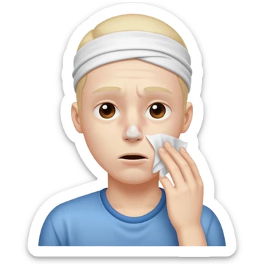 sick person with tissue on nose, fever and is shaking. sticker