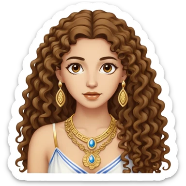 attractive Greek woman with long curly hair and light skin wearing gold Greek jewelry sticker